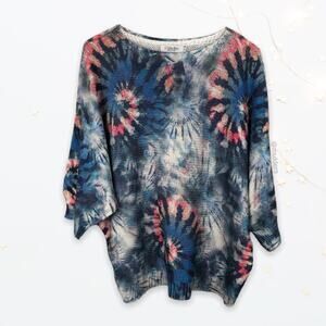 Luisa Ricca Made In Italy Bohemian Blue Tie Dye Spiral Dolman Sleeve Sweater